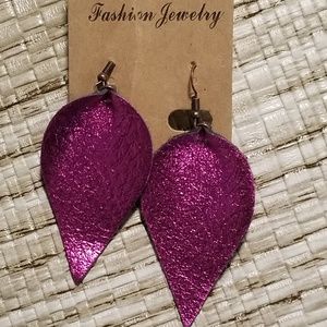 Leather Teardrop earrings Fuchsia
